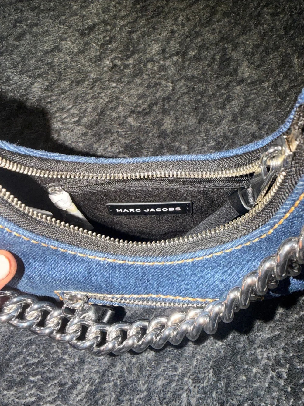 NWT Marc Jacobs Denim Crescent Shoulder Bag with Chain Strap